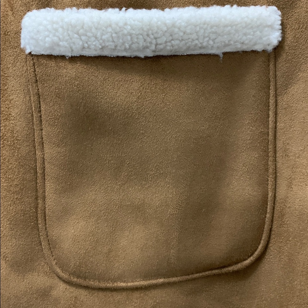 LANDS’END. Brown Faux Suede Coat with Cream Trim - Picture 5 of 8